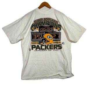 Vintage NOS Green Bay Packers XL T Shirt Logo 7 Super Bowl Champs 1997 NFL FLAW
